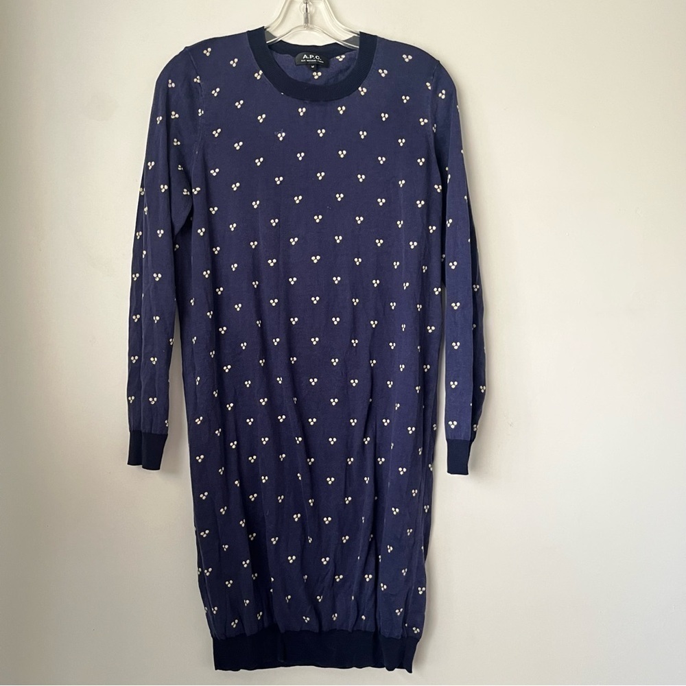 A.P.C. Rue Madam Paris Navy White Daisy Floral Sweater Dress M